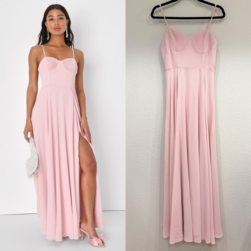Size S - NWOT‎ Lulus Cause for Commotion Light Pink Pleated Bustier Maxi Dress